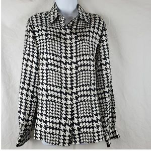EUC Talbots Petite Houndstooth Silk Blouse